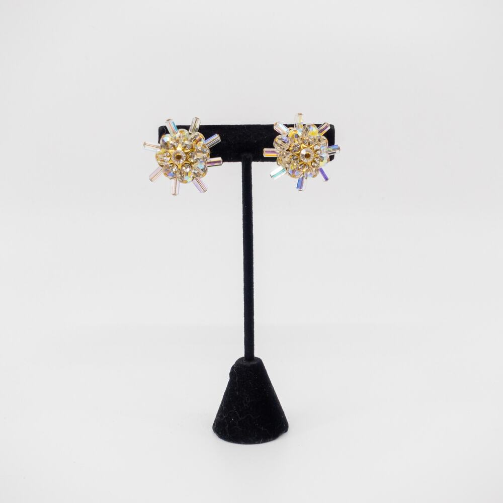 Vintage Starburst Crystal Clip On Earrings